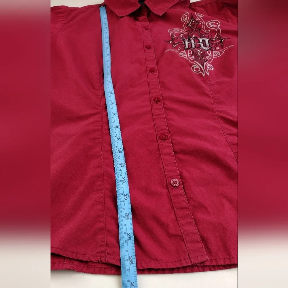 Harley-Davidson Red Embroidery Long Sleeve Button Down Shirt Sz XL